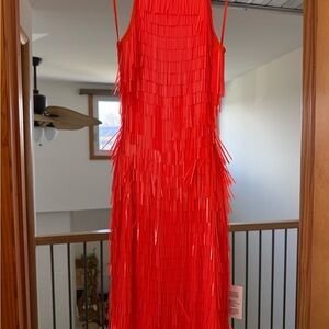 ASOS Edition Red Fringe Slip Dress